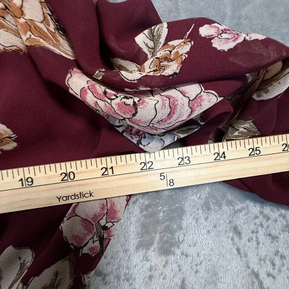 Maurices XXL Burgundy Floral Ruffle Faux Wrap Dress Long Sleeve Boho Midi - Picture 13 of 16